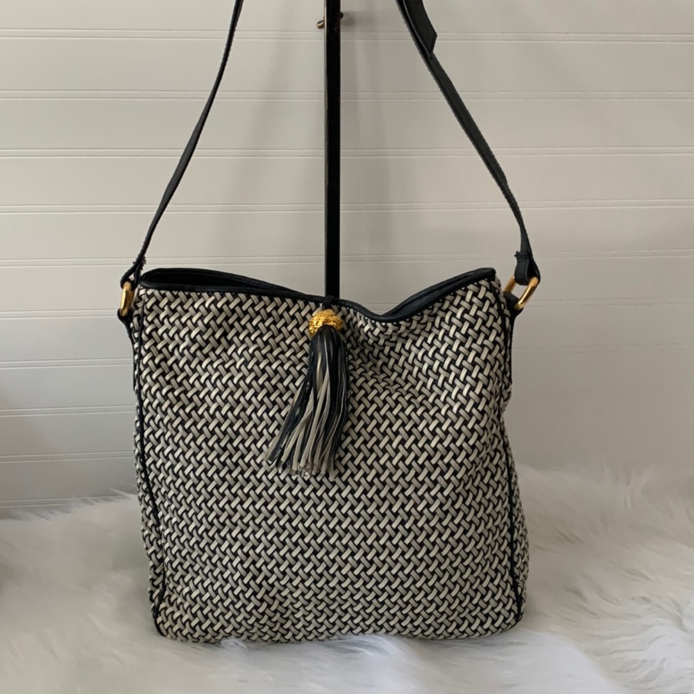 Ganson 12X12 Leather Weave Purse W/ Tassel